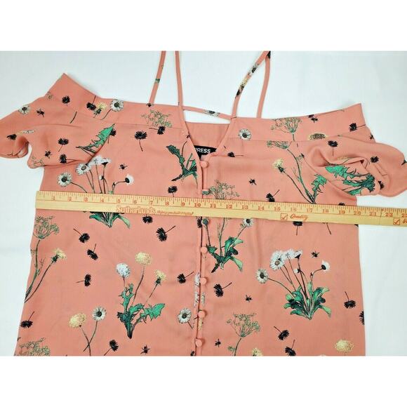 Express Top Size S Floral Cold Shoulder Ruffles Romantic Whimsy Cami Tank Small - Picture 4 of 6